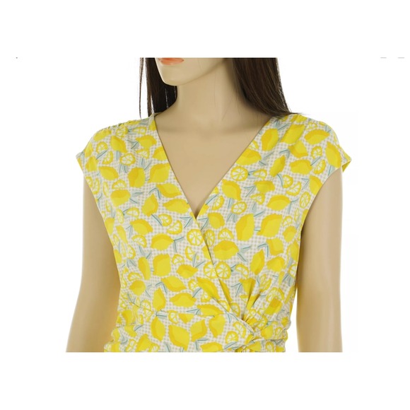 LANDS' END Women's SIZE 1X LARGE Cap Sleeve LEMON PRINT DRESS Twist Accent - Picture 3 of 12